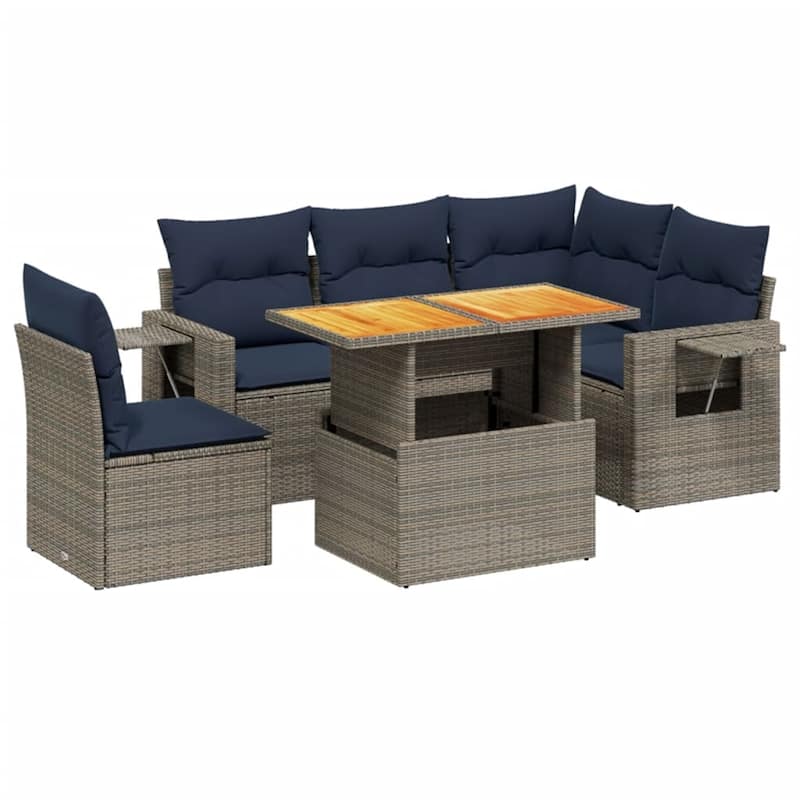 vidaXL Patio Sofa Set with Cushions Outdoor Furniture 6 Piece Poly Rattan - 24.4 x 24.4 x 27.2