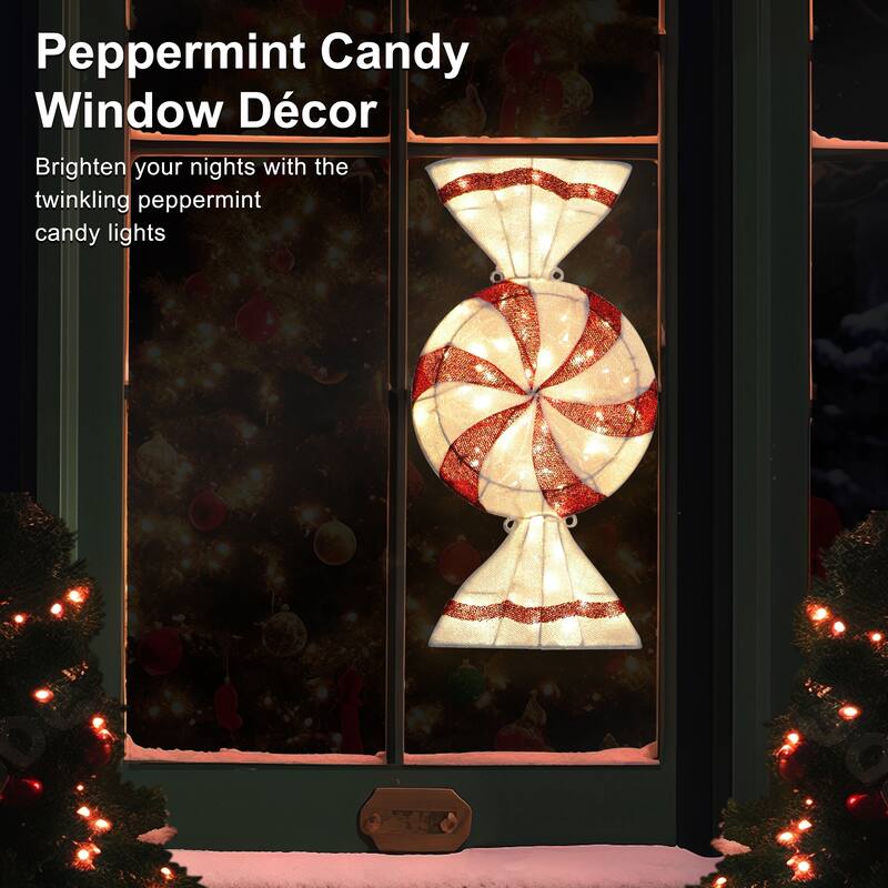 Puleo International 6' Pre-Lit Outdoor Peppermint Candy Pathway Stake Christmas Decor with 74 Warm White Twinkling LED Lights