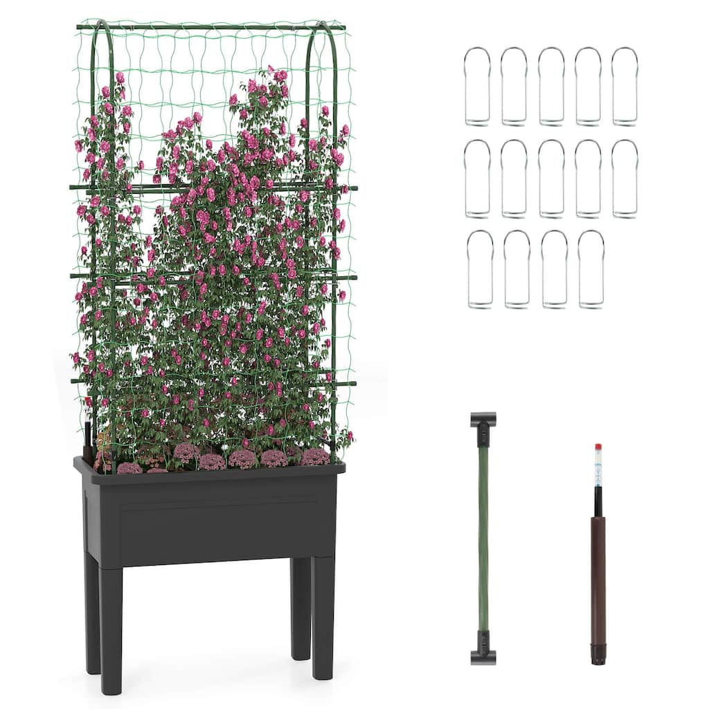 Costway Raised Garden Bed Planter Box with Climbing Trellis Water - See Details