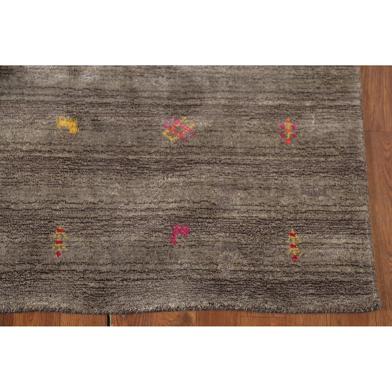 Striped Brown Gabbeh Indian Area Rug Hand-Knotted Wool Carpet - 3'11"x 6'1"