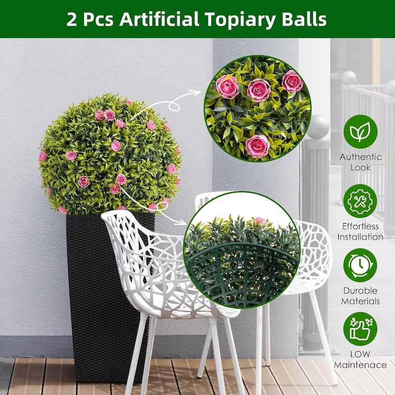 4 Pack 12.5" Artificial Flowers Topiary Balls for Home Decor, Wedding - 12.6 inch