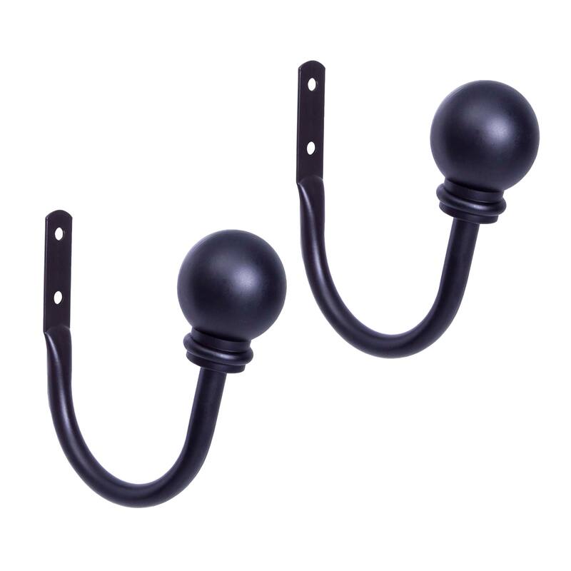Kenney Decorative Ball Holdbacks for Curtains and Drapes, Black 2-Pack - Black - Black Finish