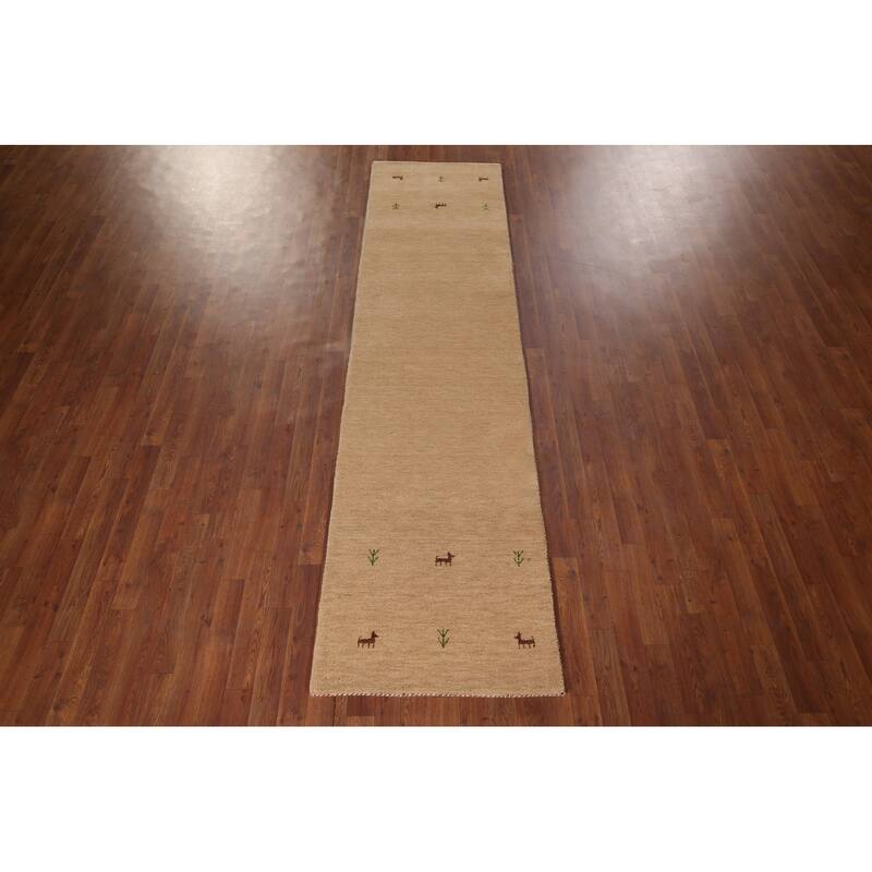 Little Animals Gabbeh Oriental Runner Rug Hand-Knotted Wool Carpet - 2'6"x 9'7"