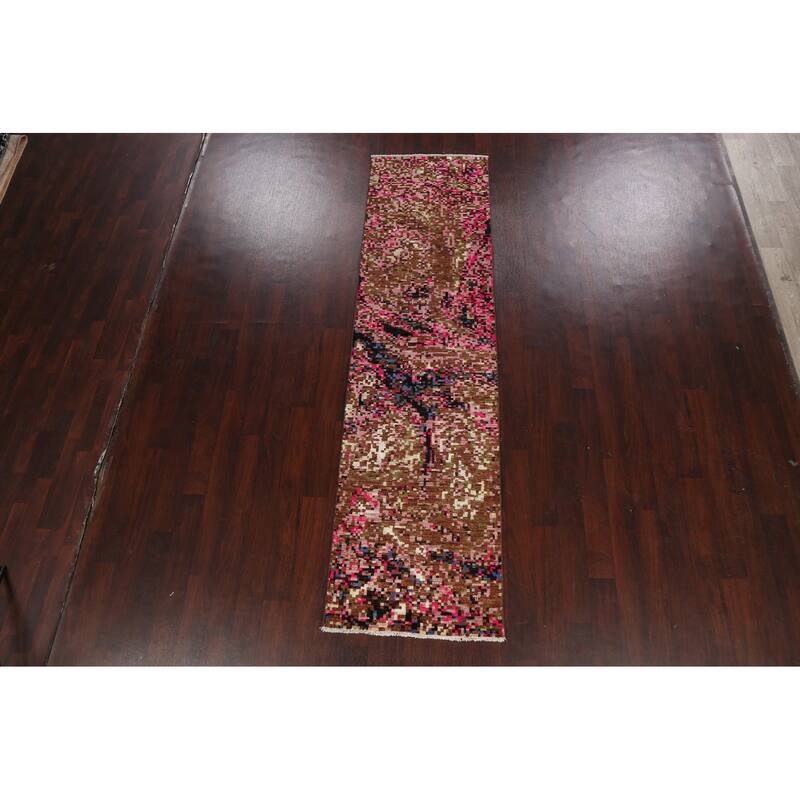 Wool/ Silk Artistic Modern Abstract Oriental Runner Rug Hand-knotted - 2'8" x 10'0"