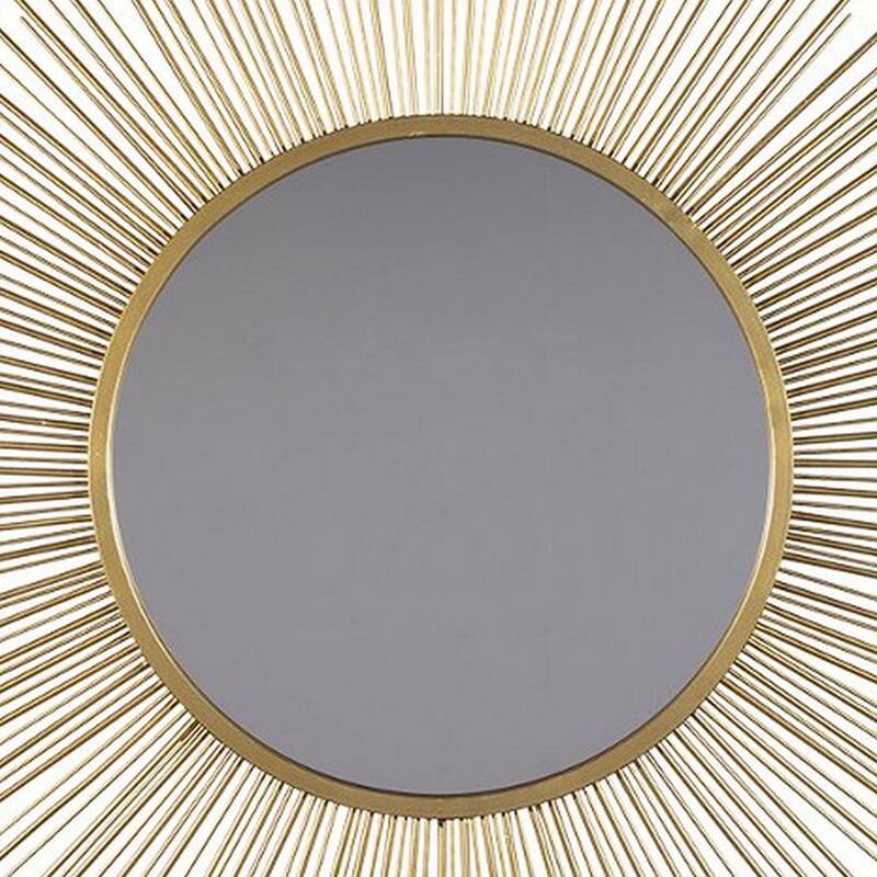 Round Accent Mirror with Sunburst Design, Gold and Silver