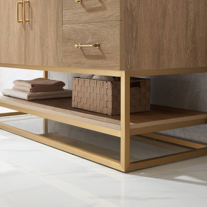 Alistair 60" Single Vanity with White Grain Stone Top and Mirror - 60" x 22"
