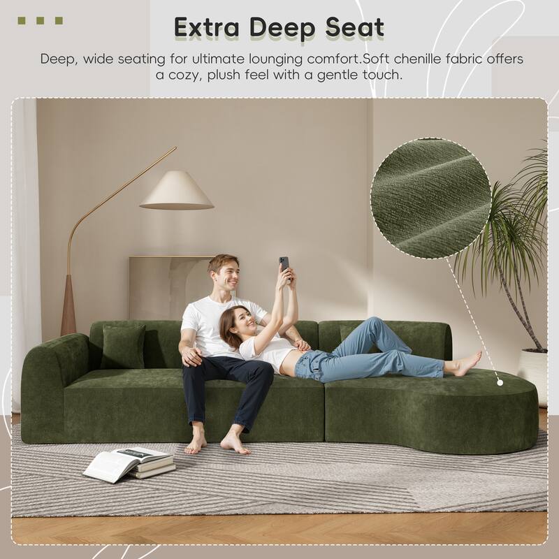 Christopher Knight Home - Curved 140" Upholstered Sectional Sofa with High-Density Fully Compressed Sponge and Chaise Lounge