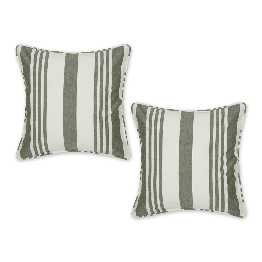 Black Bold Chambray Stripe Recycled Cotton Pillow Cover 18x18 (Set of 2)