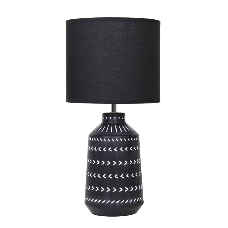 Tribal Style Hand Painted Ceramic Table Lamp with Drum Shade - 17" - Black