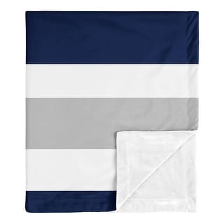 Stripe Collection Boy Baby Receiving Security Swaddle Blanket - Navy Blue, Grey and White