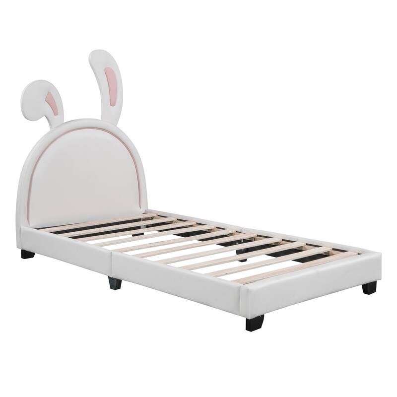 Merax Upholstered Leather Platform Bed with Rabbit Ornament