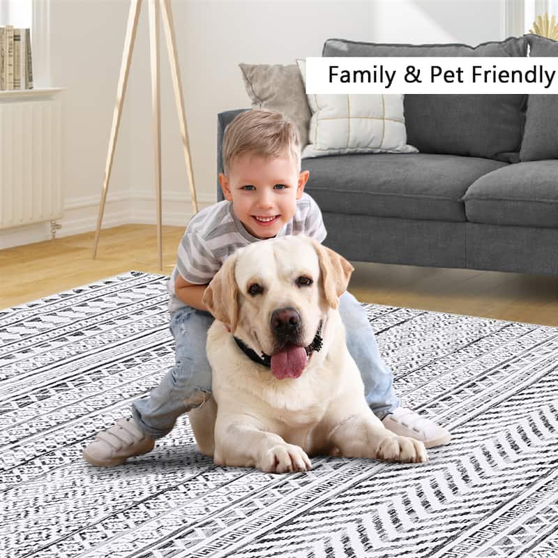 Garvee Moroccan Geometric Machine Washable Area Rug
