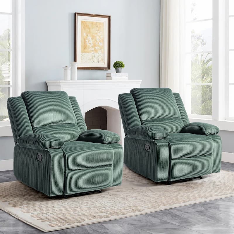 2Set Modern Lounger Upholstered Push Back Manual Recliner Chair - Grey Green(Corduroy)
