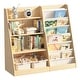 preview thumbnail 1 of 5, 4 Tier Kids Bookshelf Baby Toddler Book Rack Children Bookcase Toy Storage Organizer with 6 Sling Adjustable Shelf Burlywood+large Size