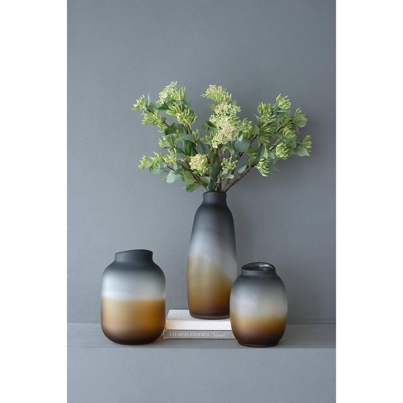 11" Charcoal And Orange Ombre Round Glass Table Vase - 8.10