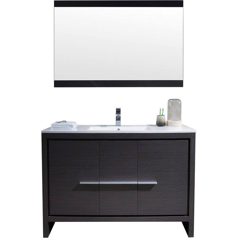 Blossom 48-Inch Bathroom Vanity Set with Ceramic Sink and Mirror Combo - Silver Grey