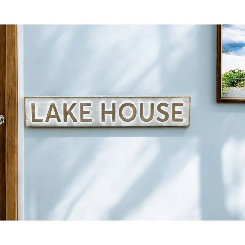 HomeRoots 5" X 24" Gray and Brown Lake House Metal Wall Decor - Brown/Gray - 23.75 in. x 4.5 in.  x 0.75 in.
