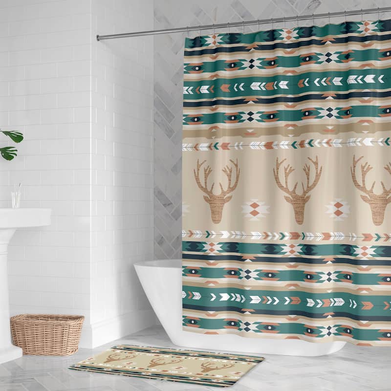 Laural Home Mesa Teal Green Deer Shower Curtain