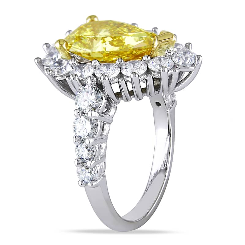 Miadora 3 1/7ct TDW Yellow Pear Cut 2 1/3ct TDW White Diamond Halo Engagement Ring in 18k White Gold