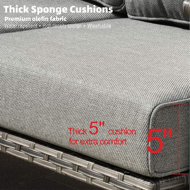 OVIOS Outdoor 3-piece Wicker Sectional Sofa Set With Ottoman Steel Frame