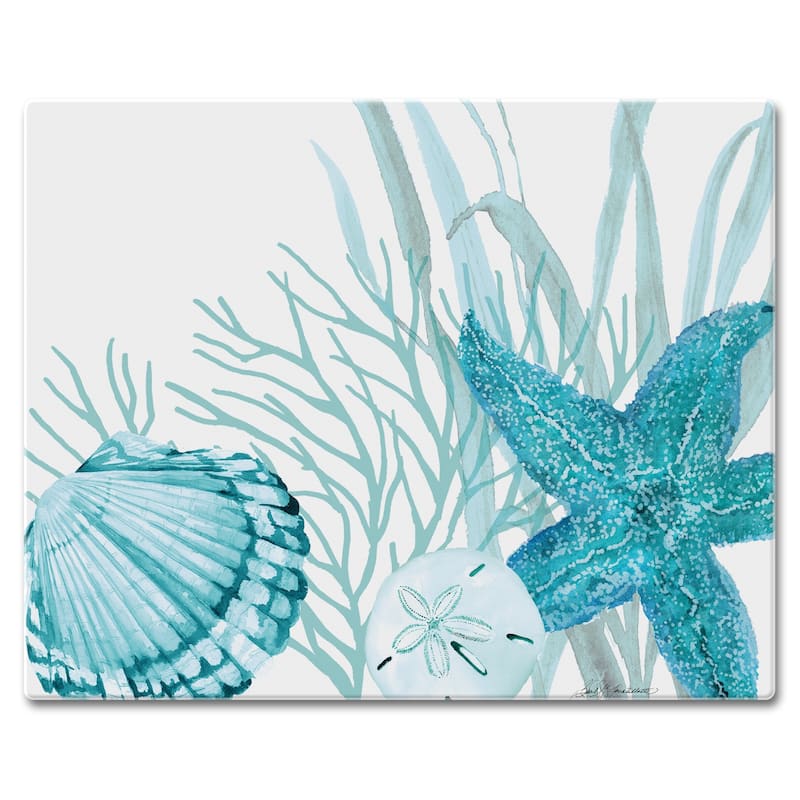 Counterart Glass Cutting Board Counter Saver 12"x15" , Coral Life - 12x15x.189