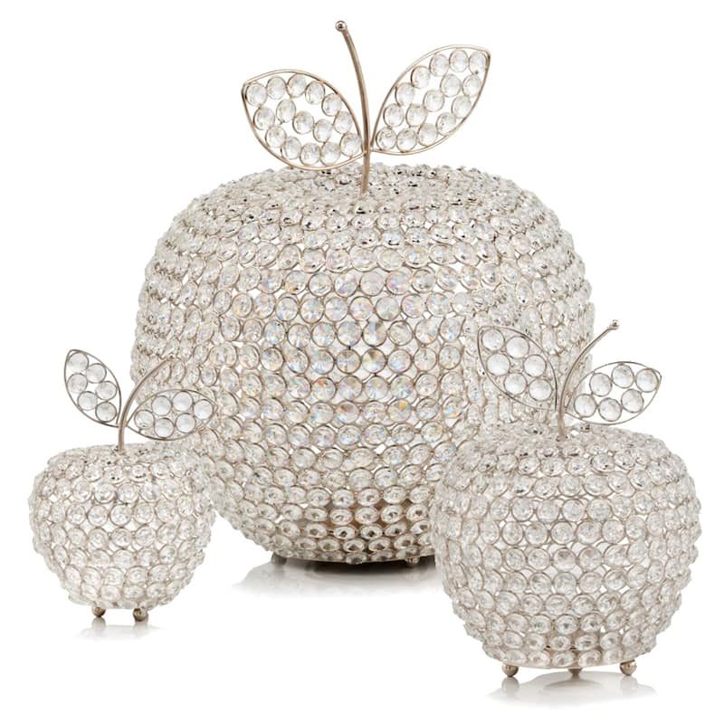 14" Extra Large Silver Apple Faux Crystal Sculpture