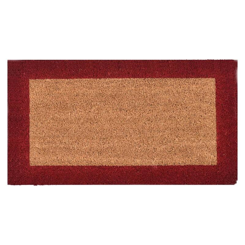 Sheltered Front Door Mat Coir Coco Fibers Rug 24x13 Natural-Border - Natural/Red Borders