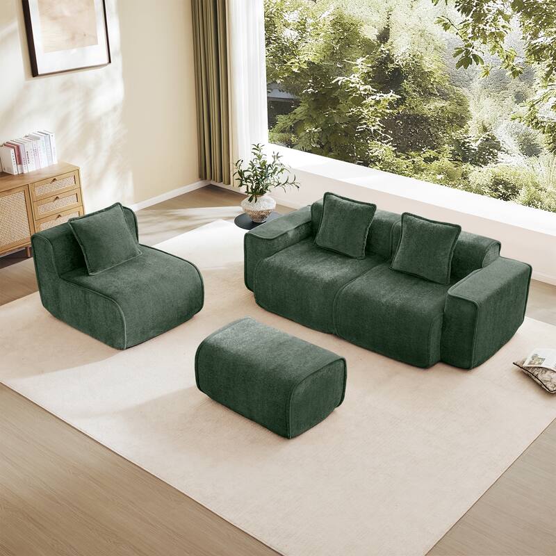 GDFStudio - Streamlined Velvet 3-Seater 108.66" L-Shaped Modular Boneless Sofa with Ottoman