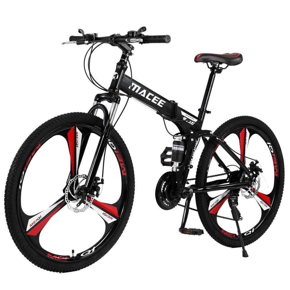26 in Folding Bikes Mountain Bike with High Carbon Steel Frame, US in Stock Featuring 3 Spoke Wheels 21 Speed Full Suspension Anti-Slip MTB Bicycles for Adult and Teenager 