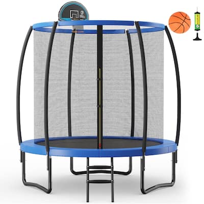8 FT Recreational Trampoline W/ Basketball Hoop Safety Enclosure Net - 8 FT