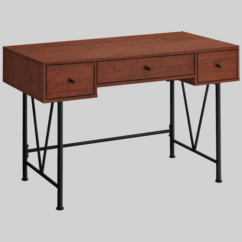 Modern 48" Computer Desk with 2 Side Storage Drawers and Metal Legs - Cherry