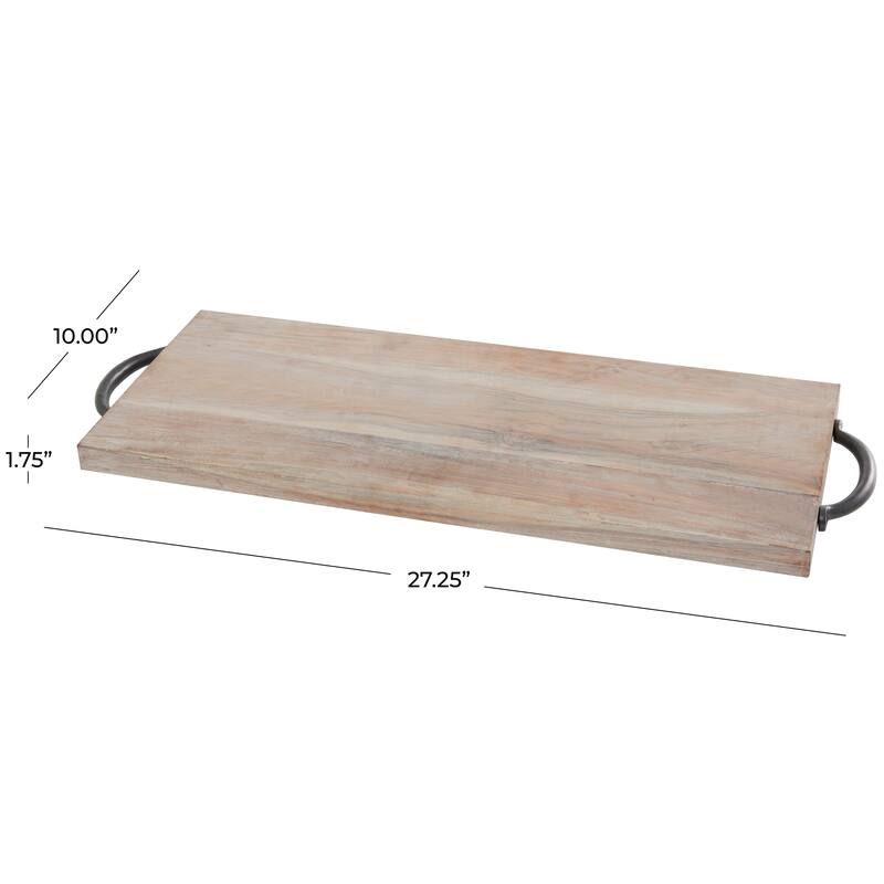 Minimalist Mango Wood Tray with Black Metal Handles - Cream or Brown