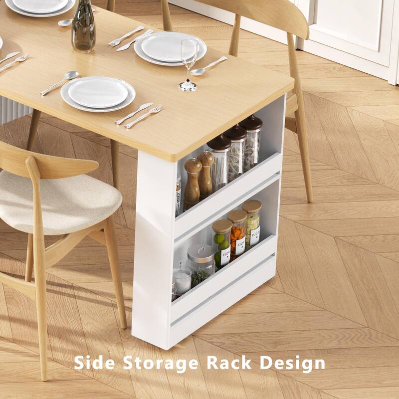 82.6" Fluted Kitchen Island with Extendable Dining Table for 4-6, Island Table for Kitchen with Power Outlet