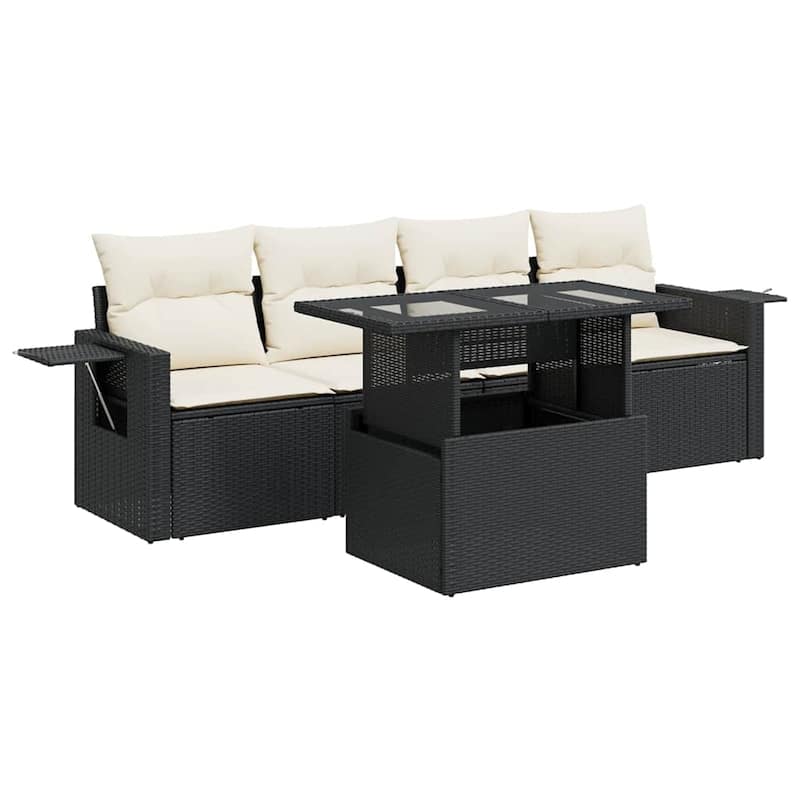 vidaXL Patio Sofa Set with Cushions Outdoor Furniture 5 Piece Poly Rattan - 21.7 x 39.4 x 28.7