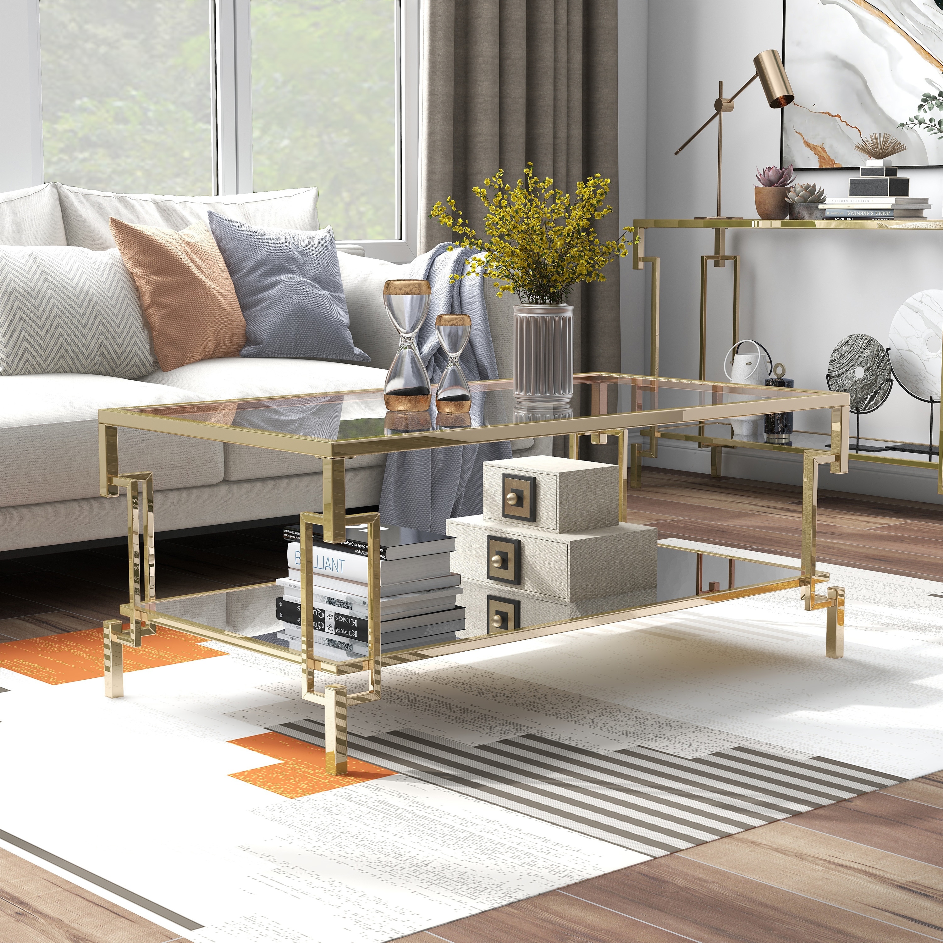 Yout Glam 43-inch Glass Top 1-Shelf Coffee Table by Furniture of America