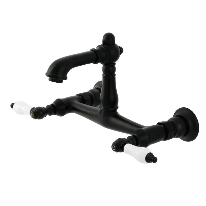 Kingston Brass English Country Two-Handle 2-Hole Wall Mount Bathroom Faucet - Matte Black