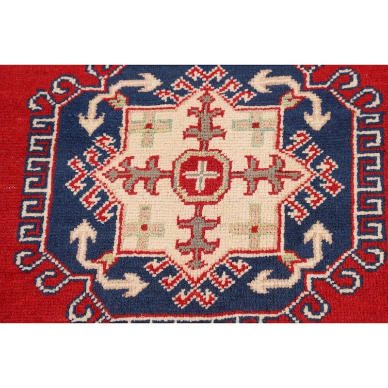 Traditional Red Kazak Area Rug Hand-Knotted Oriental Wool Carpet - 4'11" x 6'4"