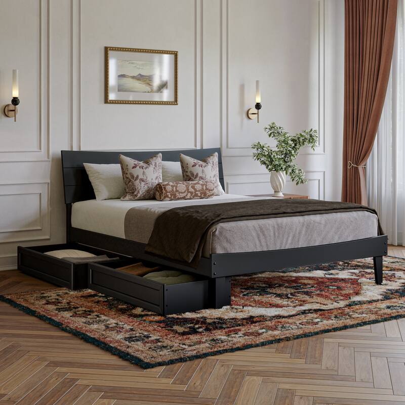 Phoenix Wood Platform Bed with Storage Drawers - Black - Queen
