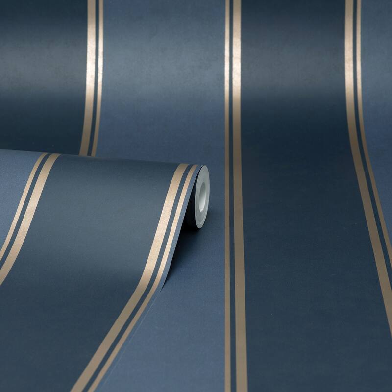 Brewster Rydia Blue Stripe Wallpaper