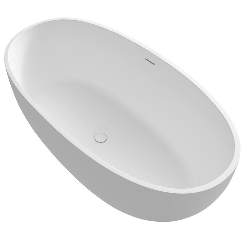 71 in. Freestanding Solid Surface Bathtub in Matte White, Luxury Deep Soaking Tub with Center Drain