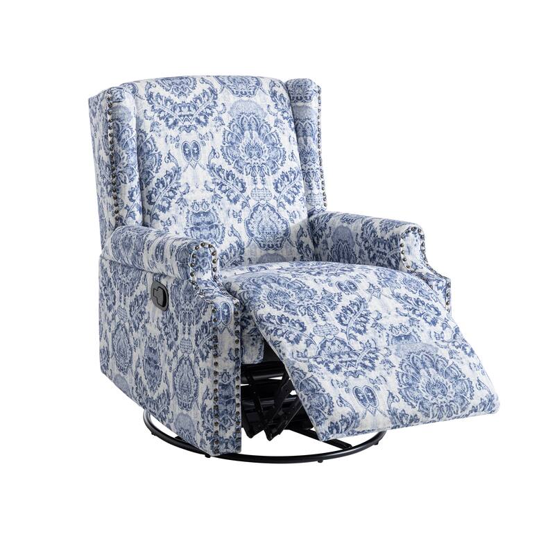 Floral Linen Manual Recliner Chair with Footrest set of 2