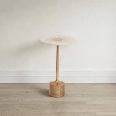 Marble & Metal Sunburst Table with Pedestal Base