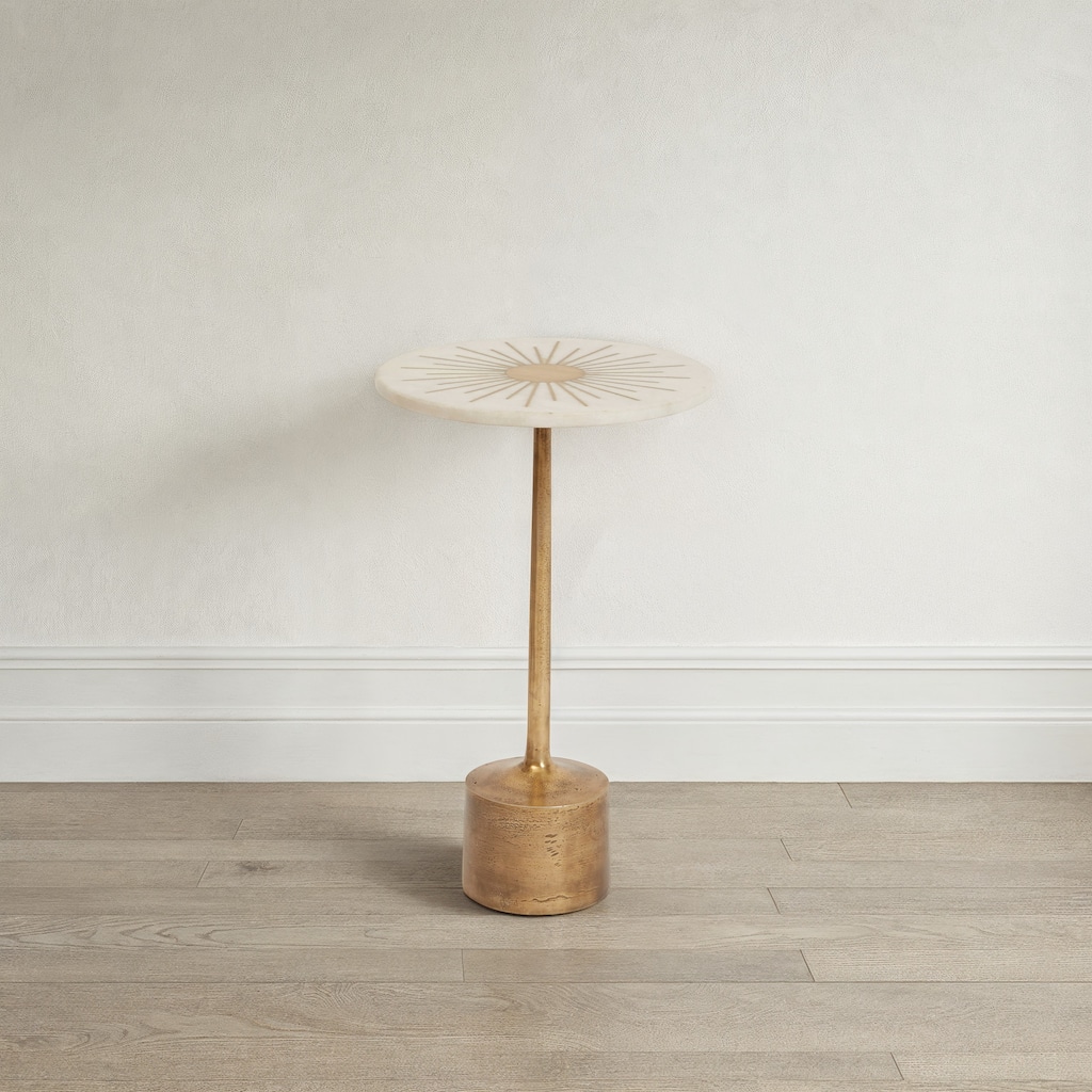 Marble & Metal Sunburst Table with Pedestal Base