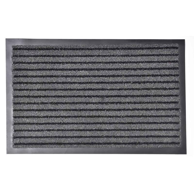 Durable Gray and Black Striped Front Door Mat 24x16 Indoor/Outdoor
