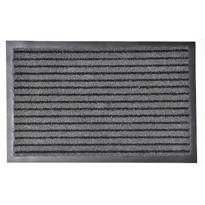 Durable Gray and Black Striped Front Door Mat 24x16 Indoor/Outdoor