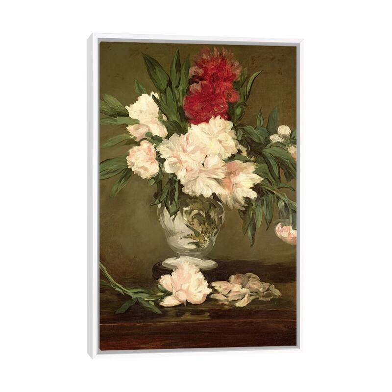 iCanvas "Vase of Peonies on a Small Pedestal, 1864 " by Edouard Manet Framed Canvas Print - White - 48x32