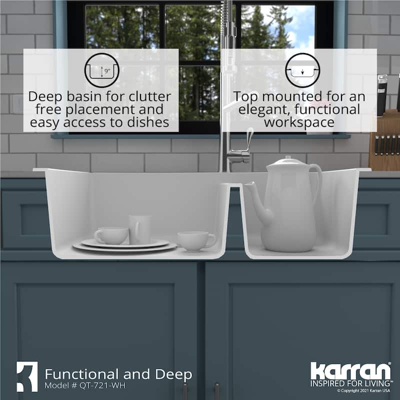 Karran Drop-In Quartz 60/40 Double Bowl Kitchen Sink
