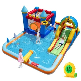 Gymax Giant Water Slide Bounce House w/Climbing Wall Splash Pool &