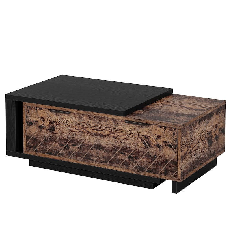 Wood Extendable 2-drawer Coffee Table with Sliding Tabletop