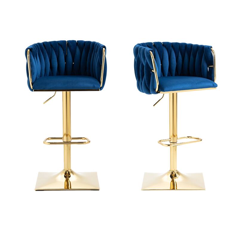 Vintage Velvet Bar Stools with Back and Footrest 2PC/SET,Adjusatble Seat Height from 25.6-32.68 Inch